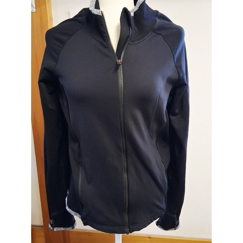 Athleta Women's Andes Hybrid Jacket Black XL Fitted Slim Athletic Full Zip Run
